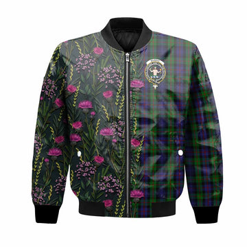 Murray Family Crest Tartan Bomber Jacket Scottish Thistle Flower Pattern Half Style