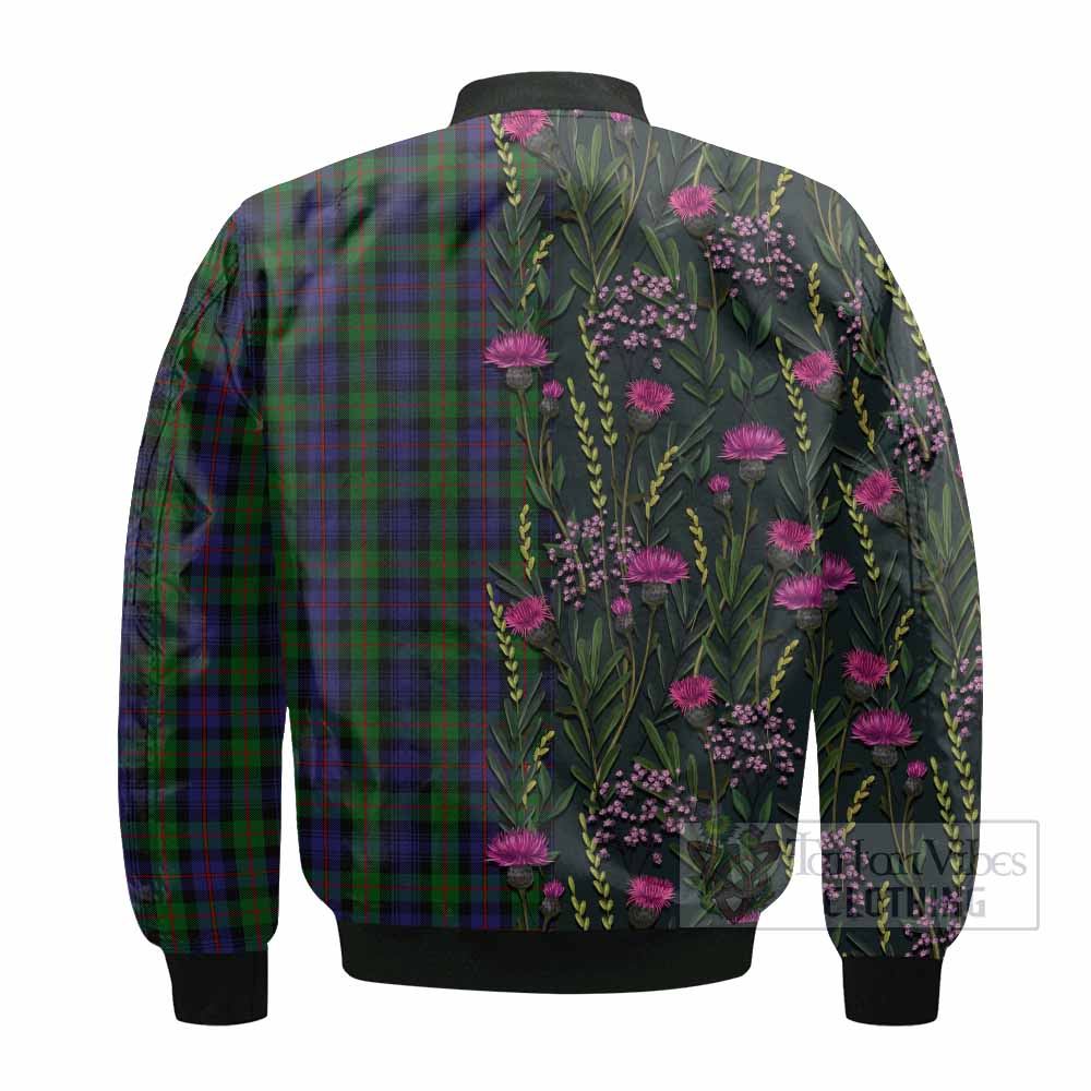 Murray Family Crest Tartan Bomber Jacket Scottish Thistle Flower Pattern Half Style - Tartan Vibes Clothing