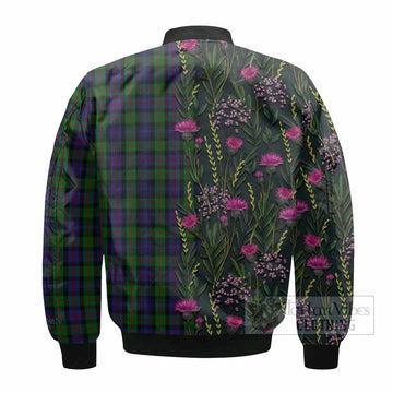 Murray Family Crest Tartan Bomber Jacket Scottish Thistle Flower Pattern Half Style