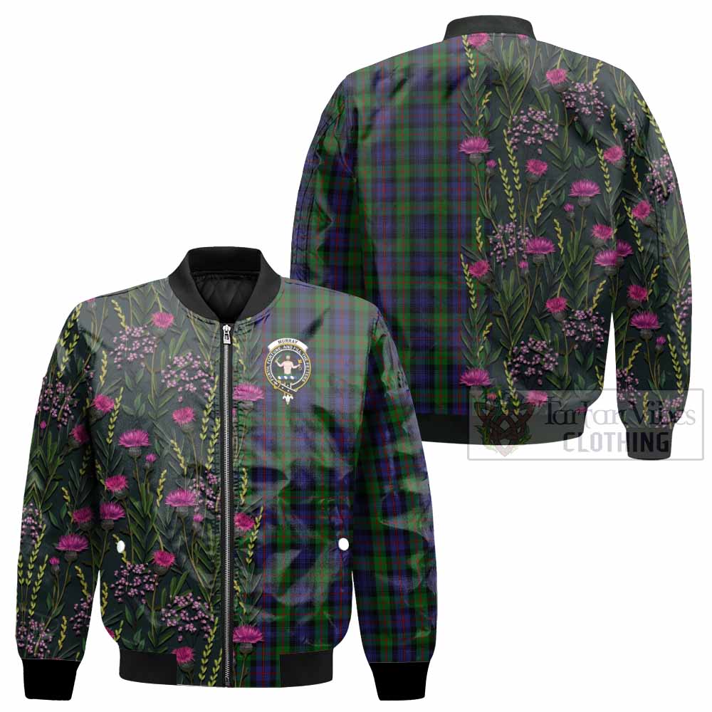 Murray Family Crest Tartan Bomber Jacket Scottish Thistle Flower Pattern Half Style - Tartan Vibes Clothing