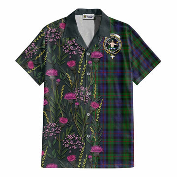 Murray Family Crest Tartan Cotton Hawaiian Shirt Scottish Thistle Flower Pattern Half Style - Tartan Vibes Clothing