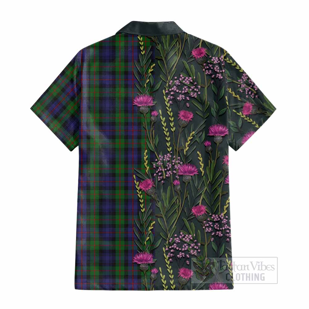 Murray Family Crest Tartan Cotton Hawaiian Shirt Scottish Thistle Flower Pattern Half Style - Tartan Vibes Clothing