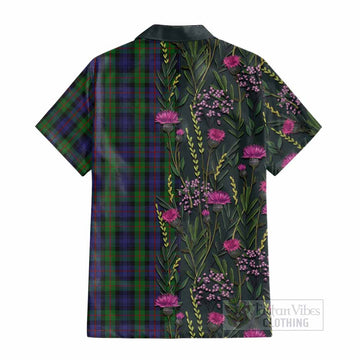 Murray Family Crest Tartan Cotton Hawaiian Shirt Scottish Thistle Flower Pattern Half Style - Tartan Vibes Clothing