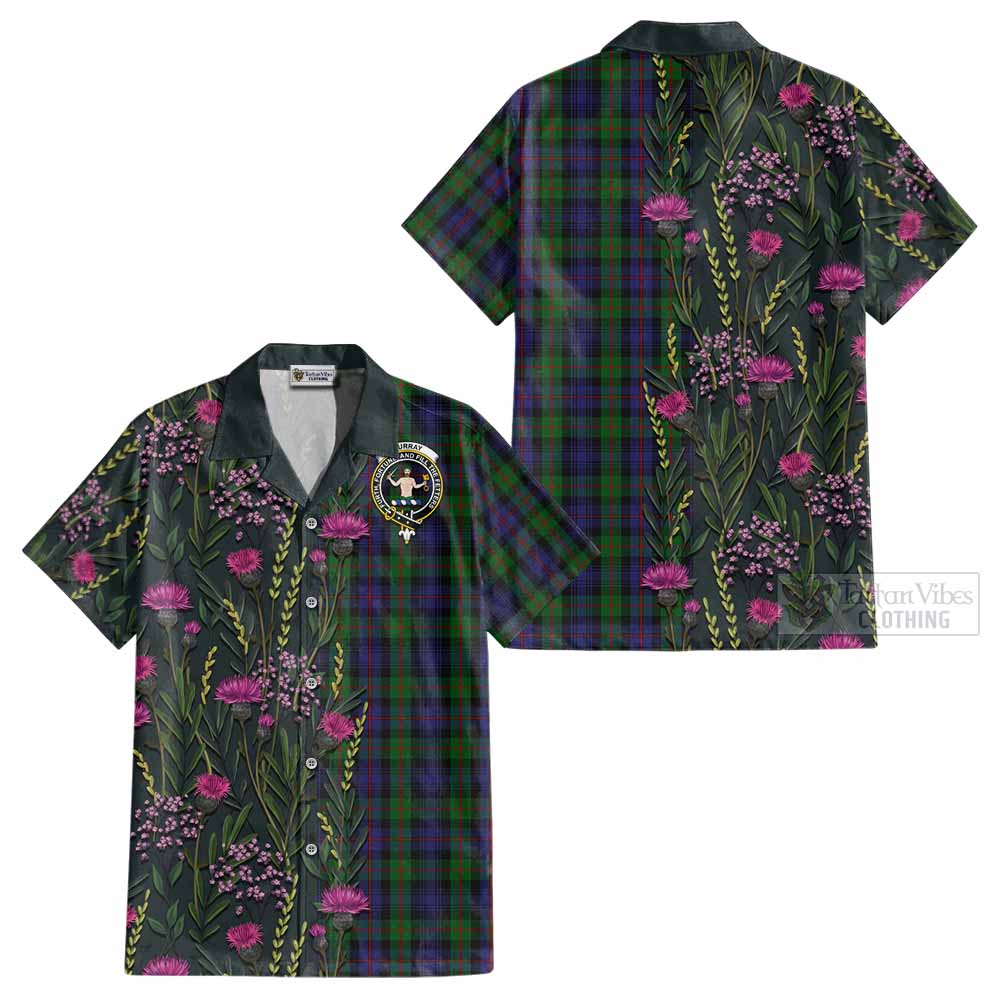 Murray Family Crest Tartan Cotton Hawaiian Shirt Scottish Thistle Flower Pattern Half Style - Tartan Vibes Clothing