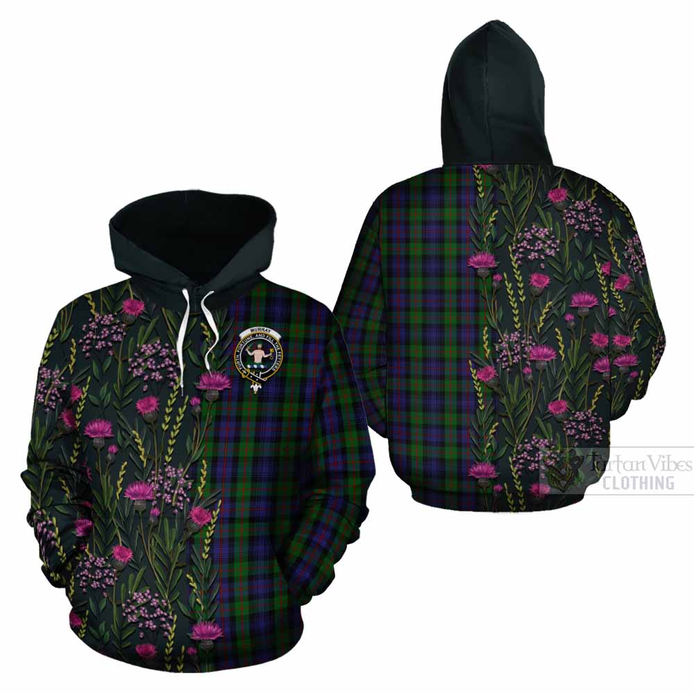 Murray Family Crest Tartan Cotton Hoodie Scottish Thistle Flower Pattern Half Style - Tartan Vibes Clothing