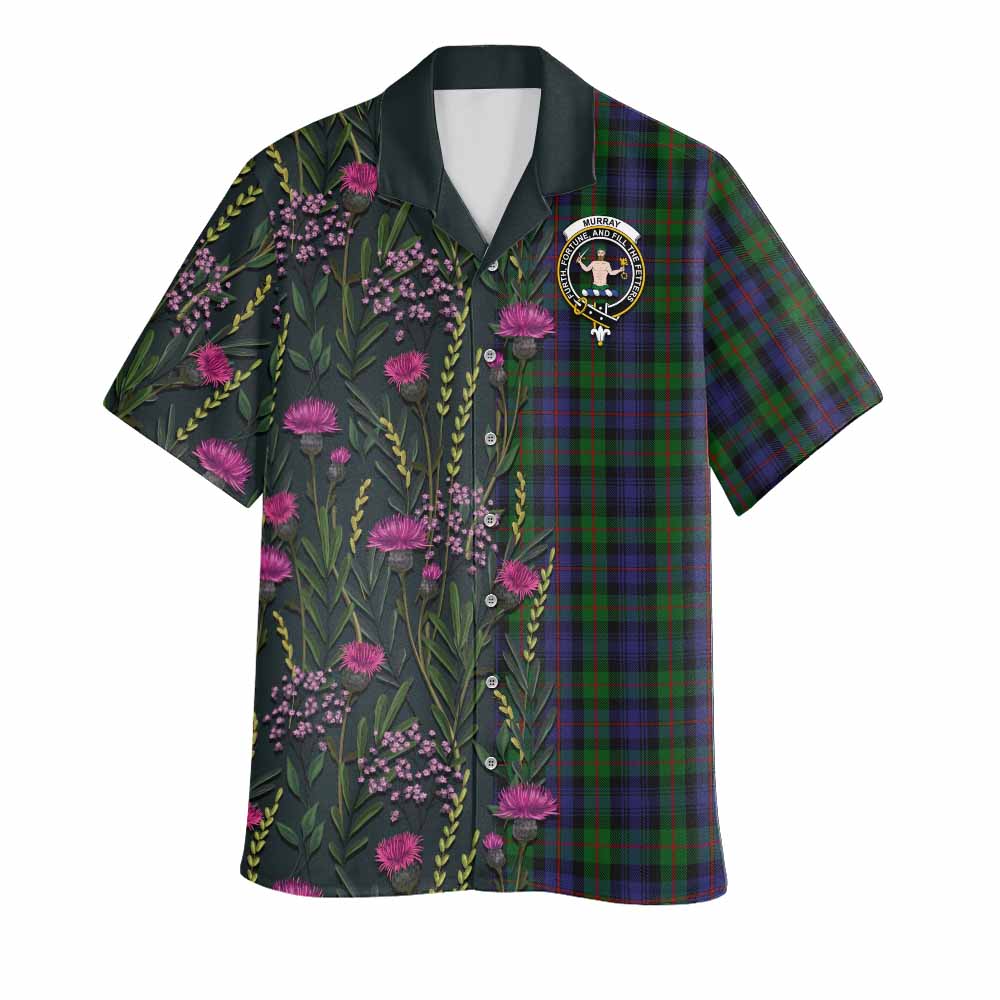 Murray Family Crest Tartan Hawaiian Shirt Scottish Thistle Flower Pattern Half Style - Tartan Vibes Clothing