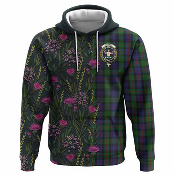 Murray Family Crest Tartan Hoodie Scottish Thistle Flower Pattern Half Style