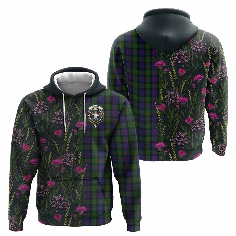 Murray Family Crest Tartan Hoodie Scottish Thistle Flower Pattern Half Style - Tartan Vibes Clothing