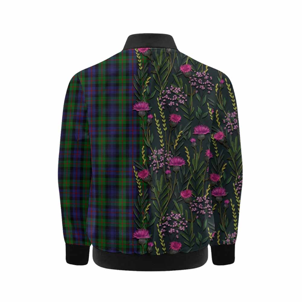 Murray Family Crest Tartan Kid Bomber Jacket Scottish Thistle Flower Pattern Half Style - Tartan Vibes Clothing