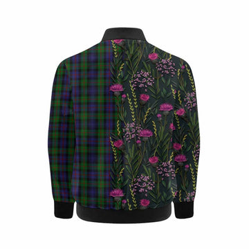 Murray Family Crest Tartan Kid Bomber Jacket Scottish Thistle Flower Pattern Half Style