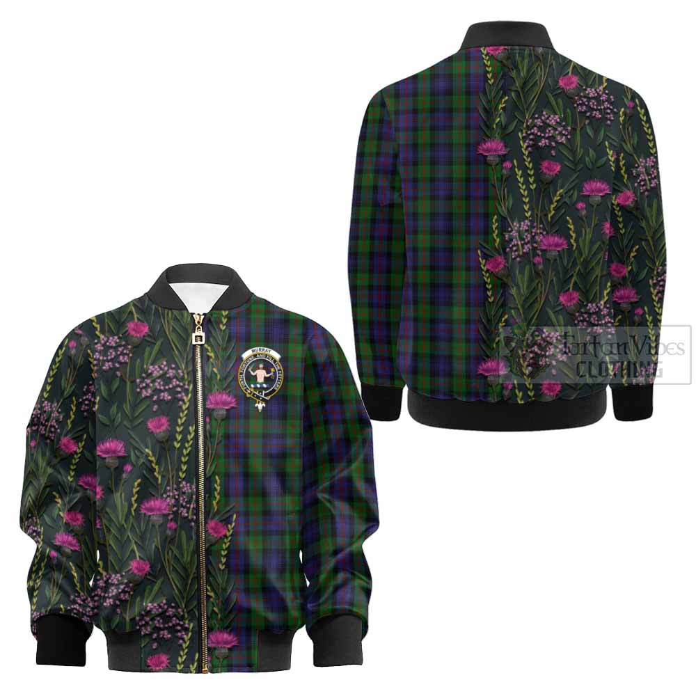 Murray Family Crest Tartan Kid Bomber Jacket Scottish Thistle Flower Pattern Half Style - Tartan Vibes Clothing