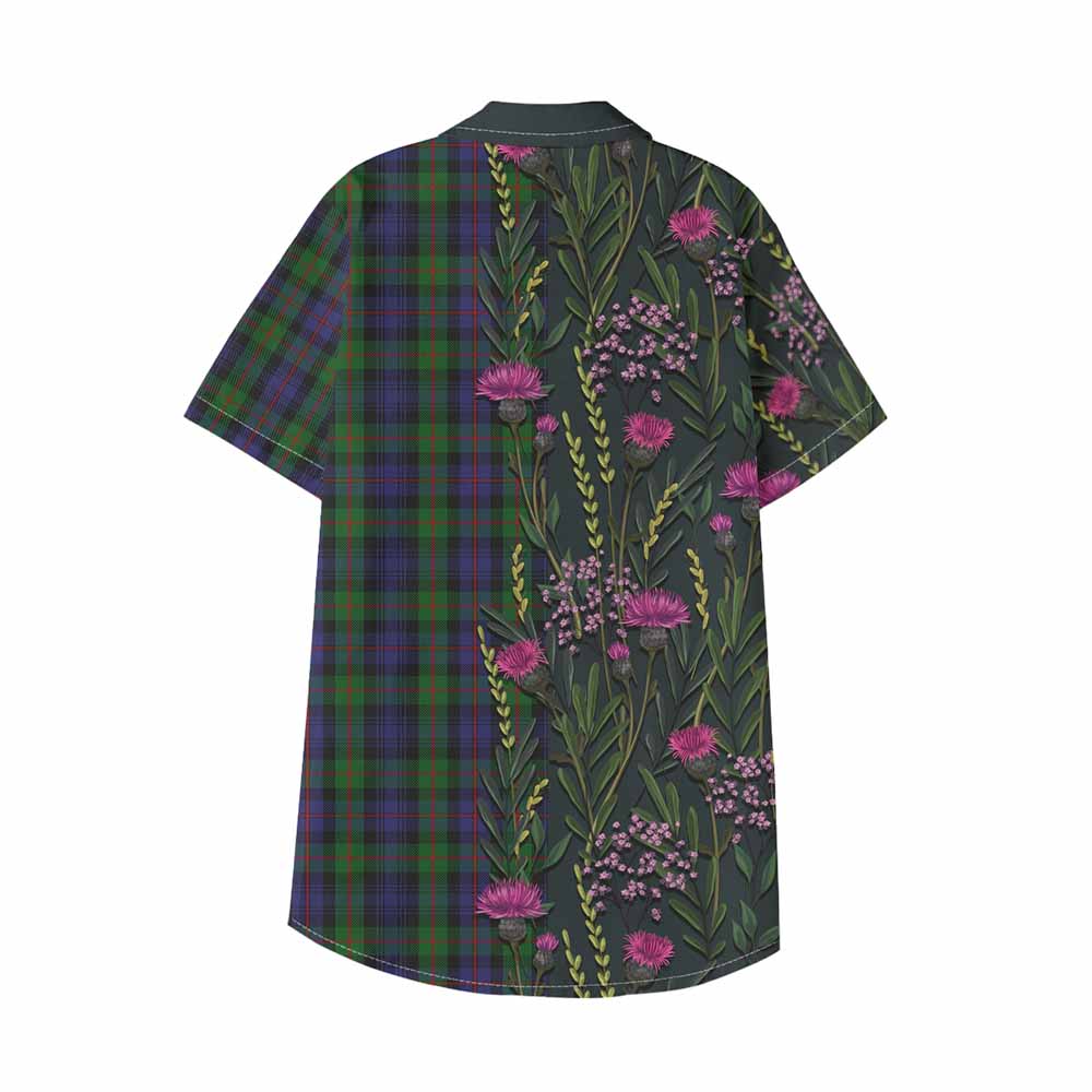 Murray Family Crest Tartan Kid Hawaiian Shirt Scottish Thistle Flower Pattern Half Style - Tartan Vibes Clothing