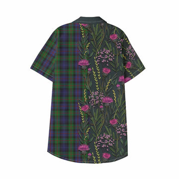 Murray Family Crest Tartan Kid Hawaiian Shirt Scottish Thistle Flower Pattern Half Style - Tartan Vibes Clothing