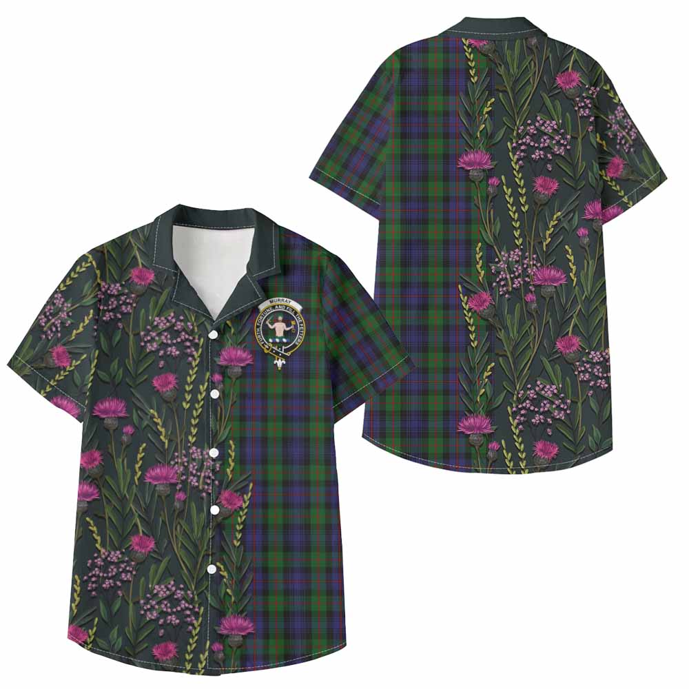 Murray Family Crest Tartan Kid Hawaiian Shirt Scottish Thistle Flower Pattern Half Style - Tartan Vibes Clothing