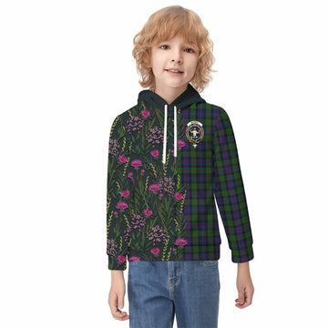Murray Family Crest Tartan Kid Hoodie Scottish Thistle Flower Pattern Half Style