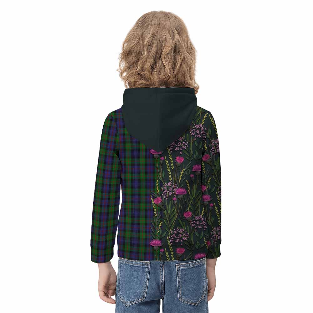 Murray Family Crest Tartan Kid Hoodie Scottish Thistle Flower Pattern Half Style - Tartan Vibes Clothing