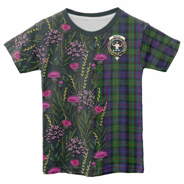Murray Family Crest Tartan Kid T-shirt Scottish Thistle Flower Pattern Half Style - Tartan Vibes Clothing