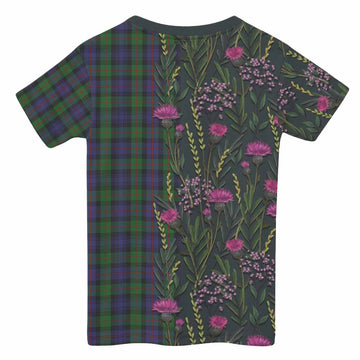 Murray Family Crest Tartan Kid T-shirt Scottish Thistle Flower Pattern Half Style - Tartan Vibes Clothing