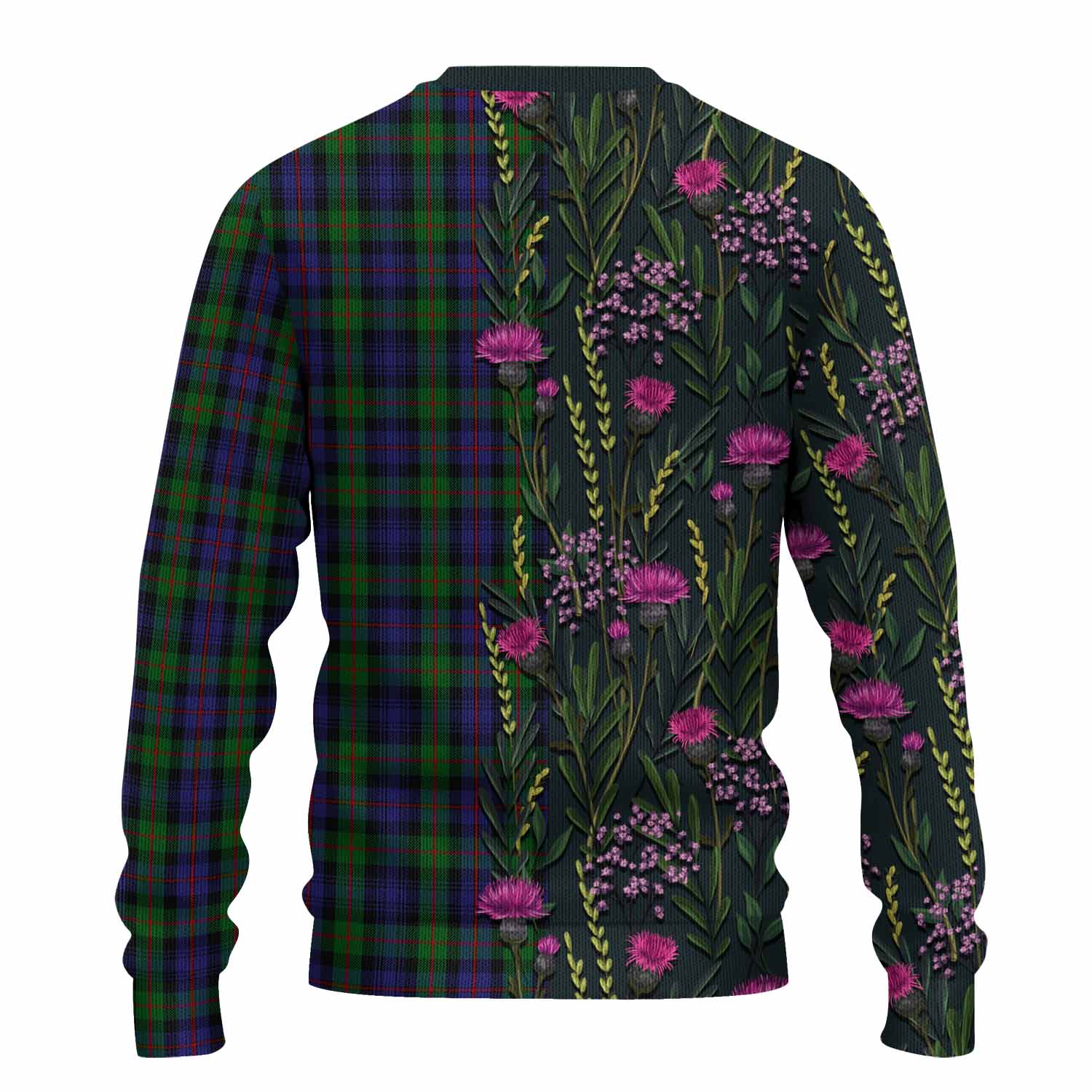 Murray Family Crest Tartan Knitted Sweater Scottish Thistle Flower Pattern Half Style - Tartan Vibes Clothing