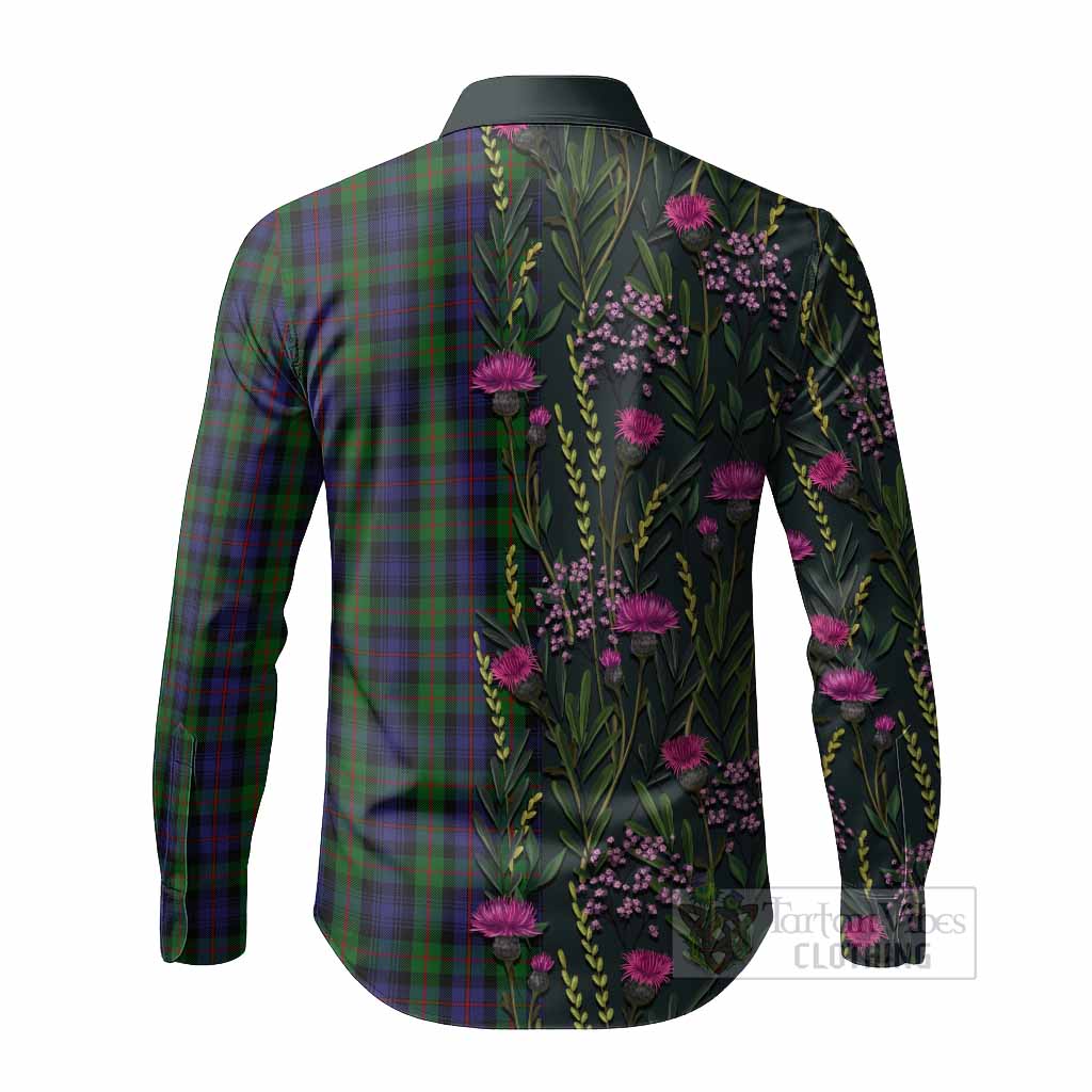 Murray Family Crest Tartan Long Sleeve Button Shirts Scottish Thistle Flower Pattern Half Style - Tartan Vibes Clothing