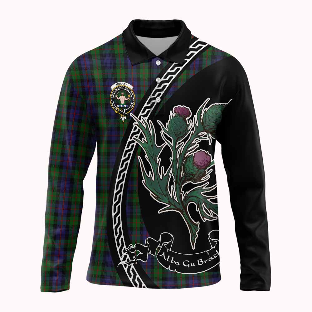 Murray Family Crest Tartan Long Sleeve Polo Shirt Alba Thistle Inspired - Tartan Vibes Clothing