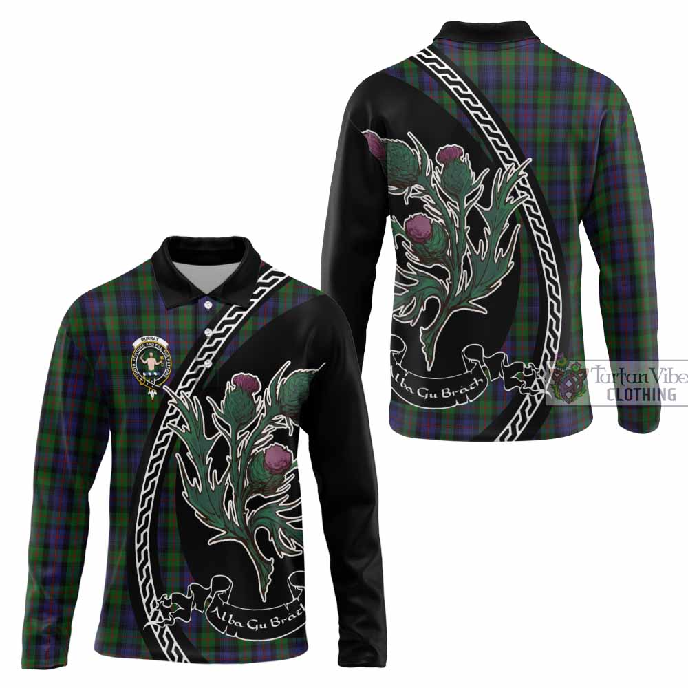 Murray Family Crest Tartan Long Sleeve Polo Shirt Alba Thistle Inspired - Tartan Vibes Clothing