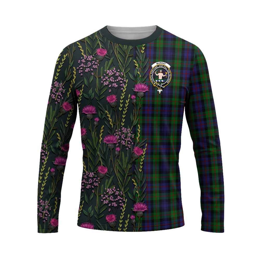 Murray Family Crest Tartan Long Sleeve T-Shirt Scottish Thistle Flower Pattern Half Style - Tartan Vibes Clothing