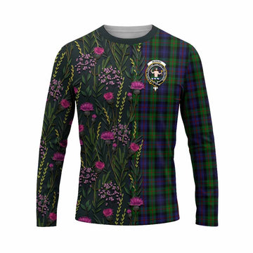 Murray Family Crest Tartan Long Sleeve T-Shirt Scottish Thistle Flower Pattern Half Style - Tartan Vibes Clothing