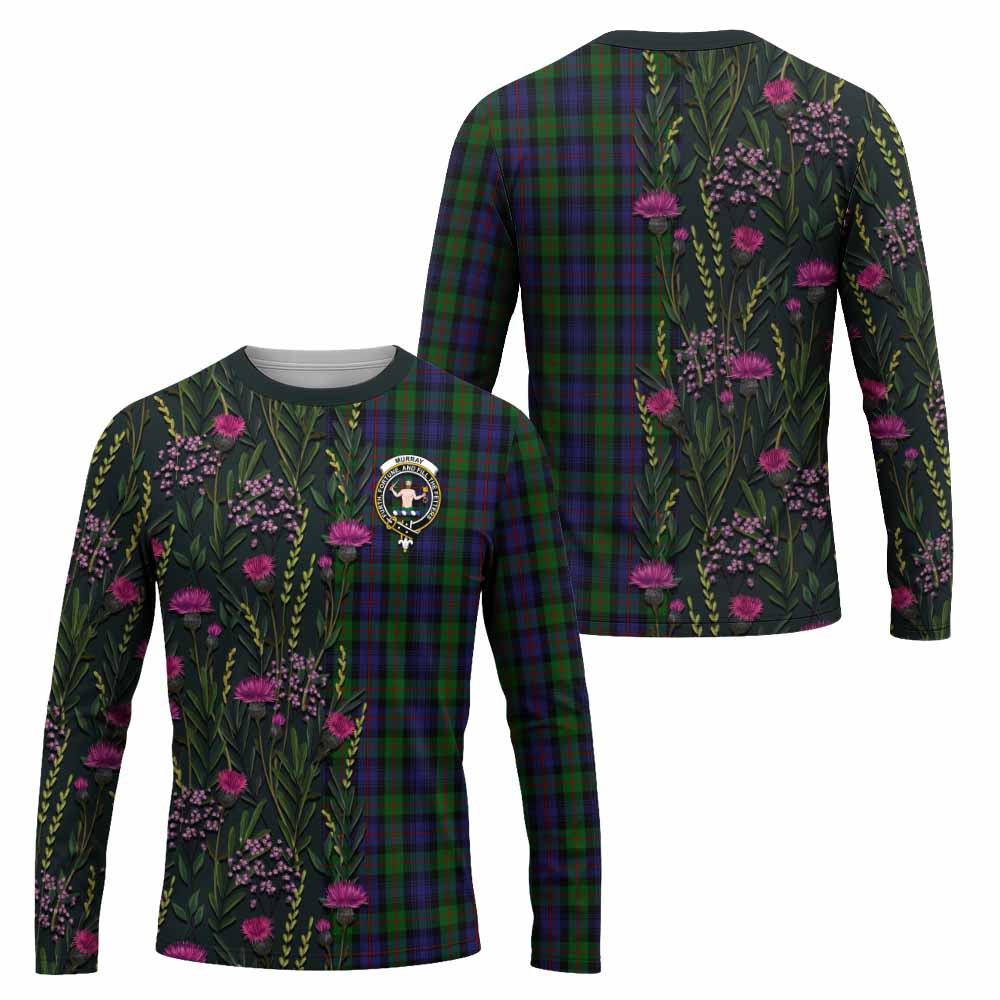 Murray Family Crest Tartan Long Sleeve T-Shirt Scottish Thistle Flower Pattern Half Style - Tartan Vibes Clothing