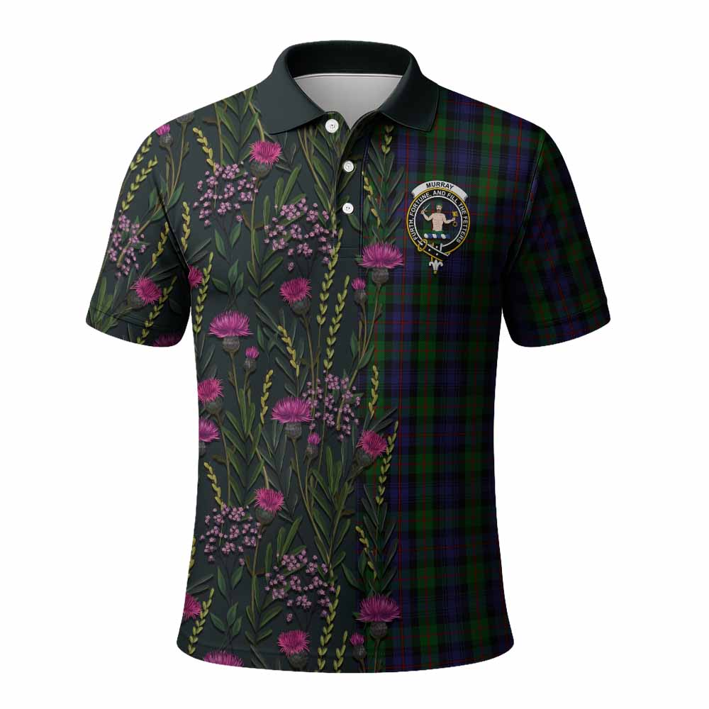 Murray Family Crest Tartan Polo Shirt Scottish Thistle Flower Pattern Half Style - Tartan Vibes Clothing