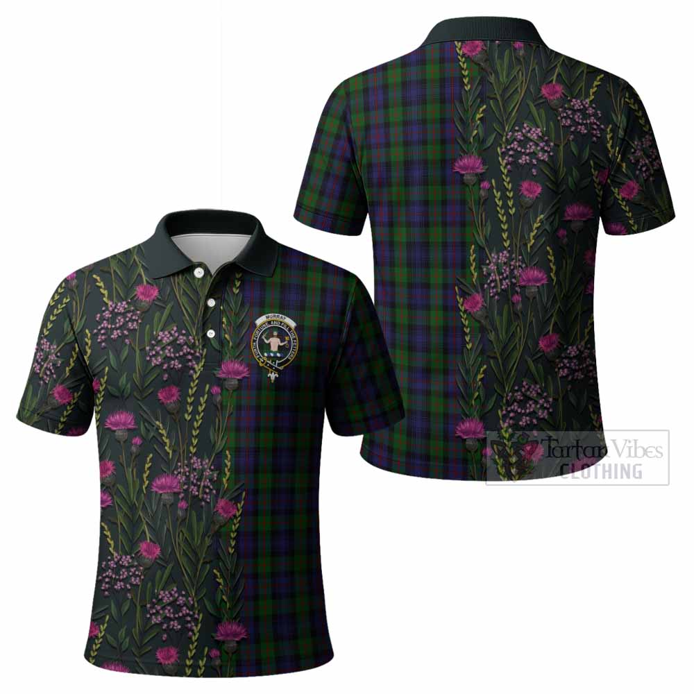 Murray Family Crest Tartan Polo Shirt Scottish Thistle Flower Pattern Half Style - Tartan Vibes Clothing