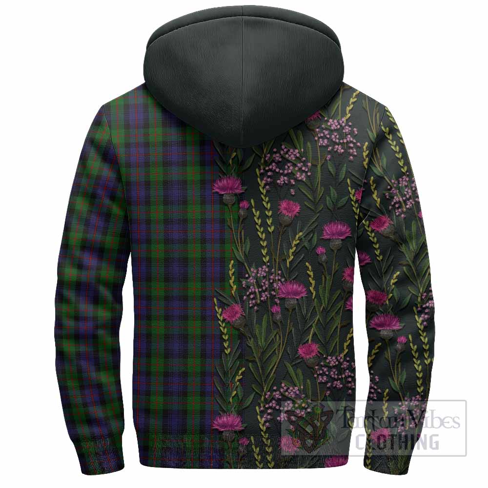 Murray Family Crest Tartan Sherpa Hoodie Scottish Thistle Flower Pattern Half Style - Tartan Vibes Clothing