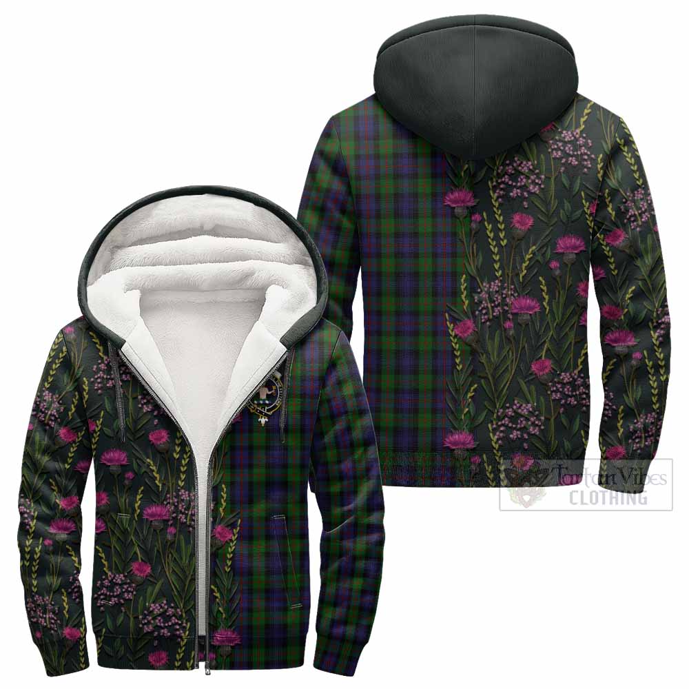 Murray Family Crest Tartan Sherpa Hoodie Scottish Thistle Flower Pattern Half Style - Tartan Vibes Clothing