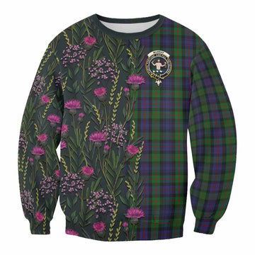 Murray Family Crest Tartan Sweatshirt Scottish Thistle Flower Pattern Half Style