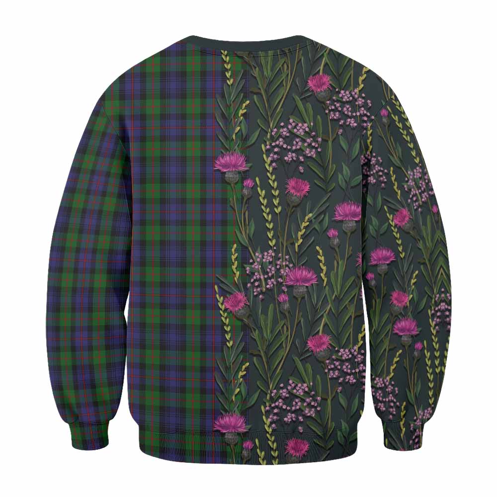Murray Family Crest Tartan Sweatshirt Scottish Thistle Flower Pattern Half Style - Tartan Vibes Clothing
