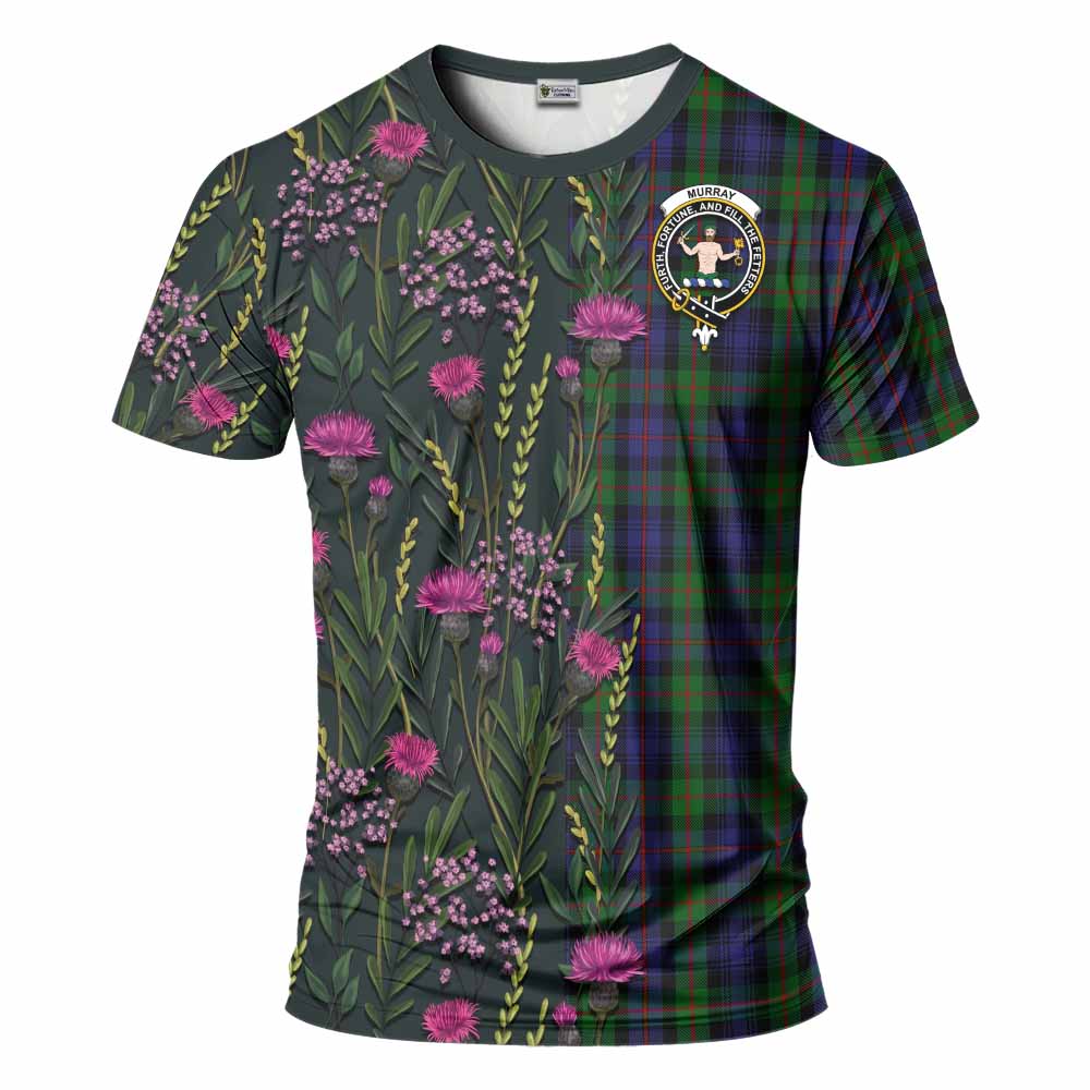 Murray Family Crest Tartan T-Shirt Scottish Thistle Flower Pattern Half Style - Tartan Vibes Clothing