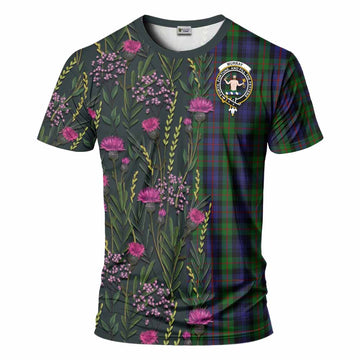 Murray Family Crest Tartan T-Shirt Scottish Thistle Flower Pattern Half Style