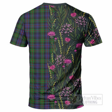 Murray Family Crest Tartan T-Shirt Scottish Thistle Flower Pattern Half Style