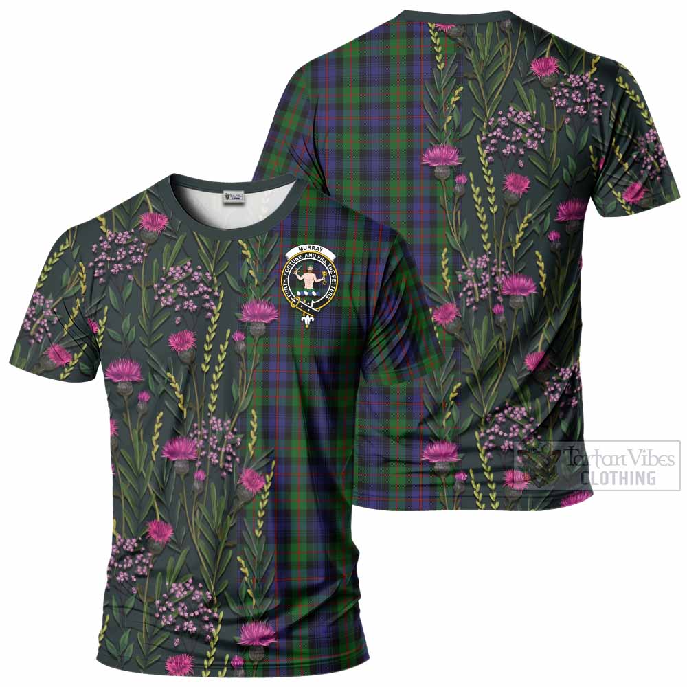 Murray Family Crest Tartan T-Shirt Scottish Thistle Flower Pattern Half Style - Tartan Vibes Clothing