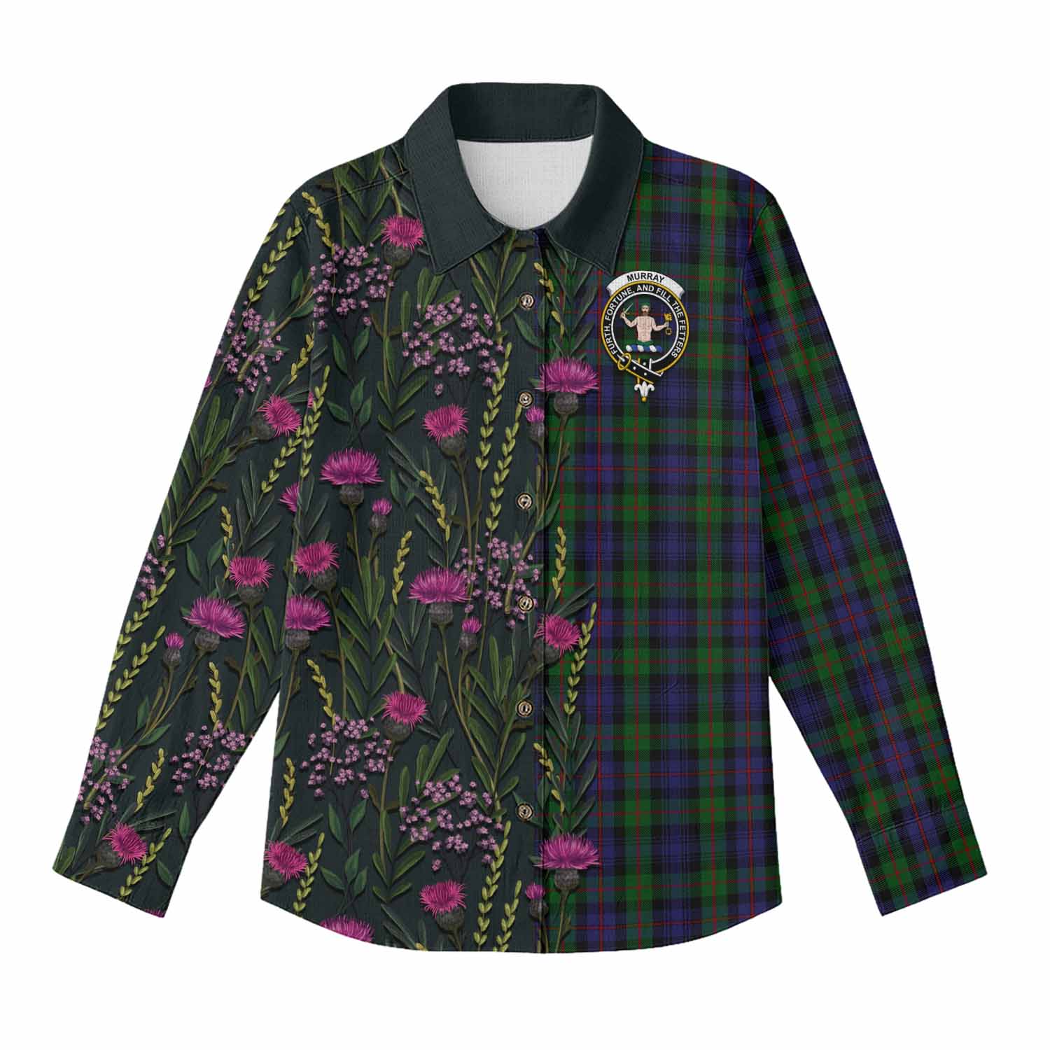 Murray Family Crest Tartan Women Casual Shirt Scottish Thistle Flower Pattern Half Style - Tartan Vibes Clothing