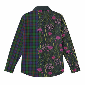 Murray Family Crest Tartan Women Casual Shirt Scottish Thistle Flower Pattern Half Style