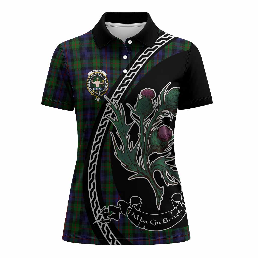 Murray Family Crest Tartan Women Polo Shirt Alba Thistle Inspired - Tartan Vibes Clothing