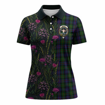 Murray Family Crest Tartan Women Polo Shirt Scottish Thistle Flower Pattern Half Style - Tartan Vibes Clothing
