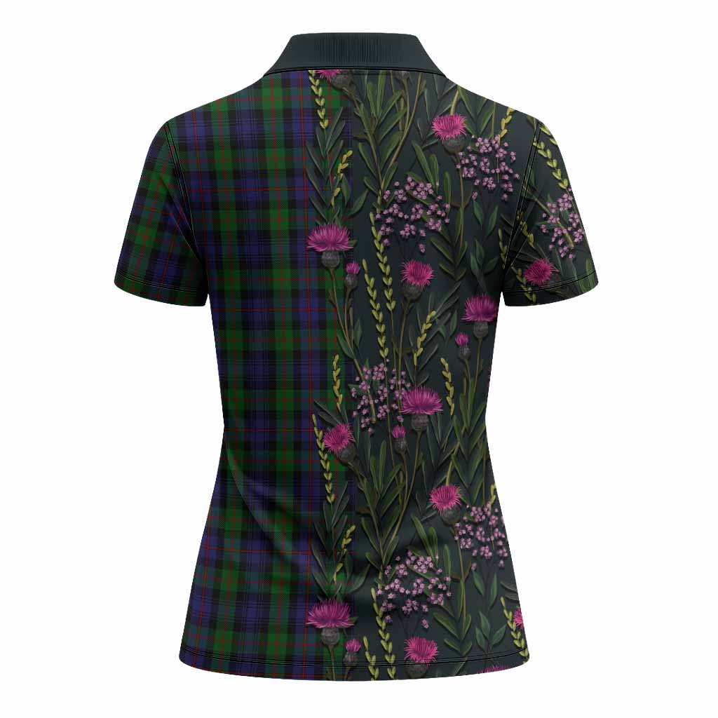 Murray Family Crest Tartan Women Polo Shirt Scottish Thistle Flower Pattern Half Style - Tartan Vibes Clothing