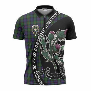 Murray Family Crest Tartan Zipper Polo Shirt Alba Thistle Inspired