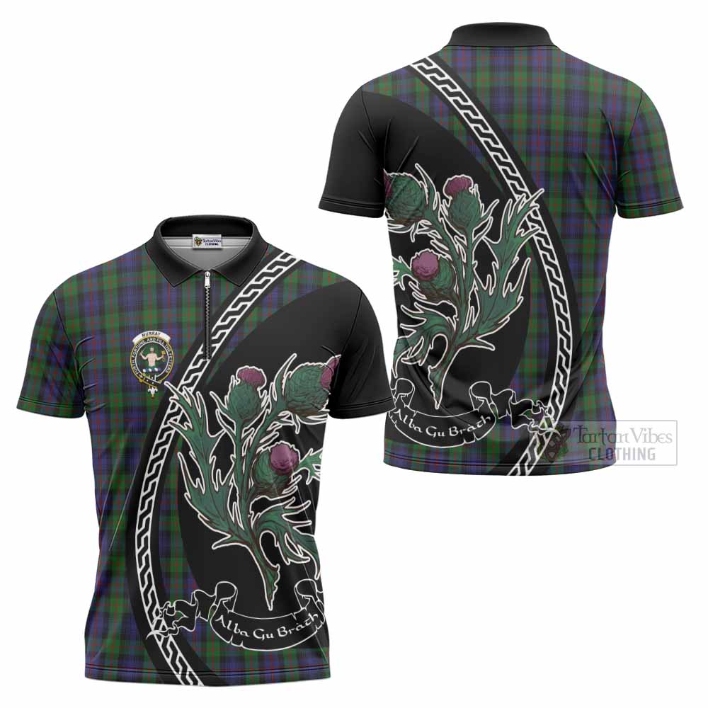 Murray Family Crest Tartan Zipper Polo Shirt Alba Thistle Inspired - Tartan Vibes Clothing