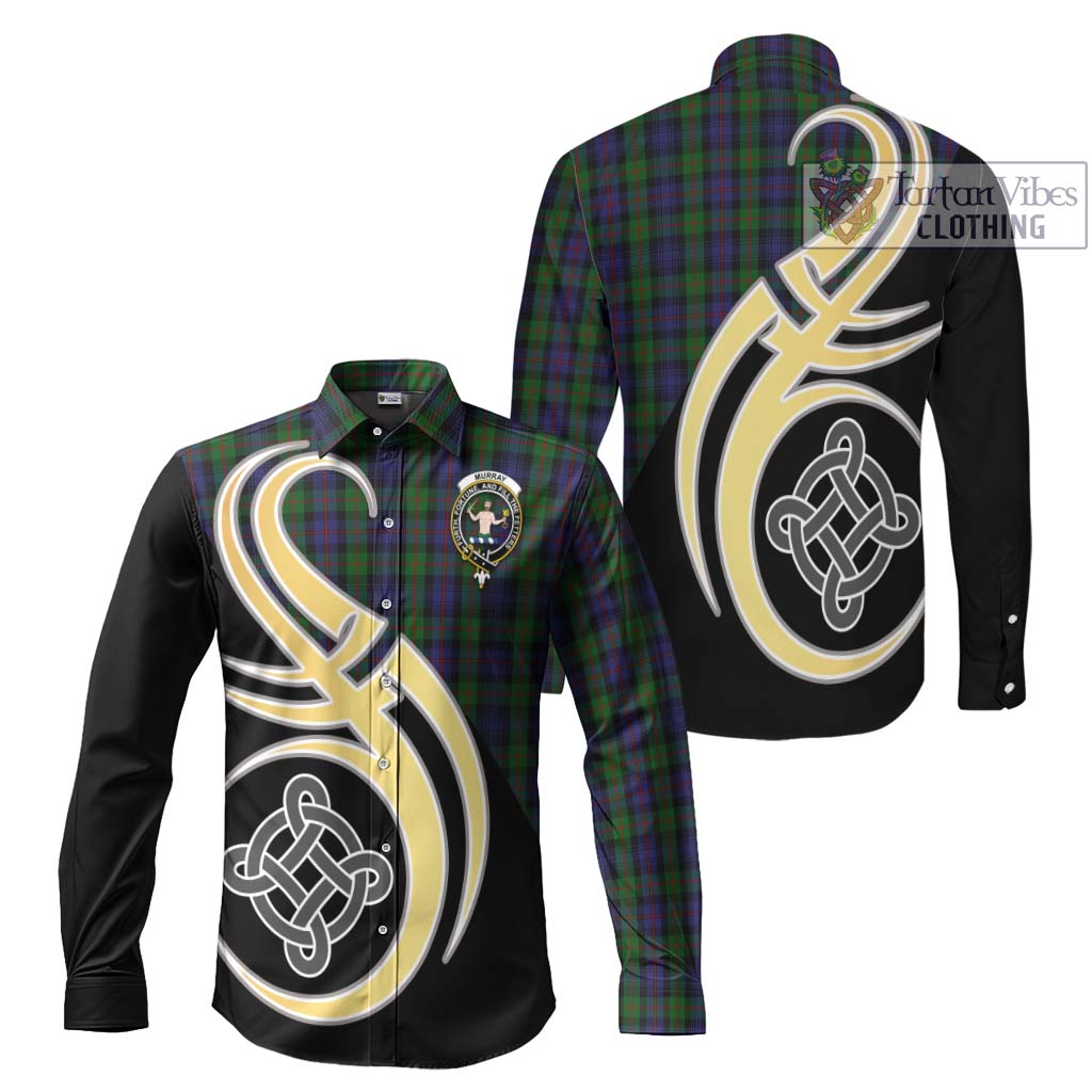 Murray Tartan Long Sleeve Button Shirt with Family Crest and Celtic Symbol Style Men's Shirt S - Tartan Vibes Clothing