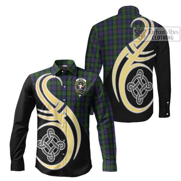Murray Tartan Long Sleeve Button Shirt with Family Crest and Celtic Symbol Style Men's Shirt S - Tartan Vibes Clothing