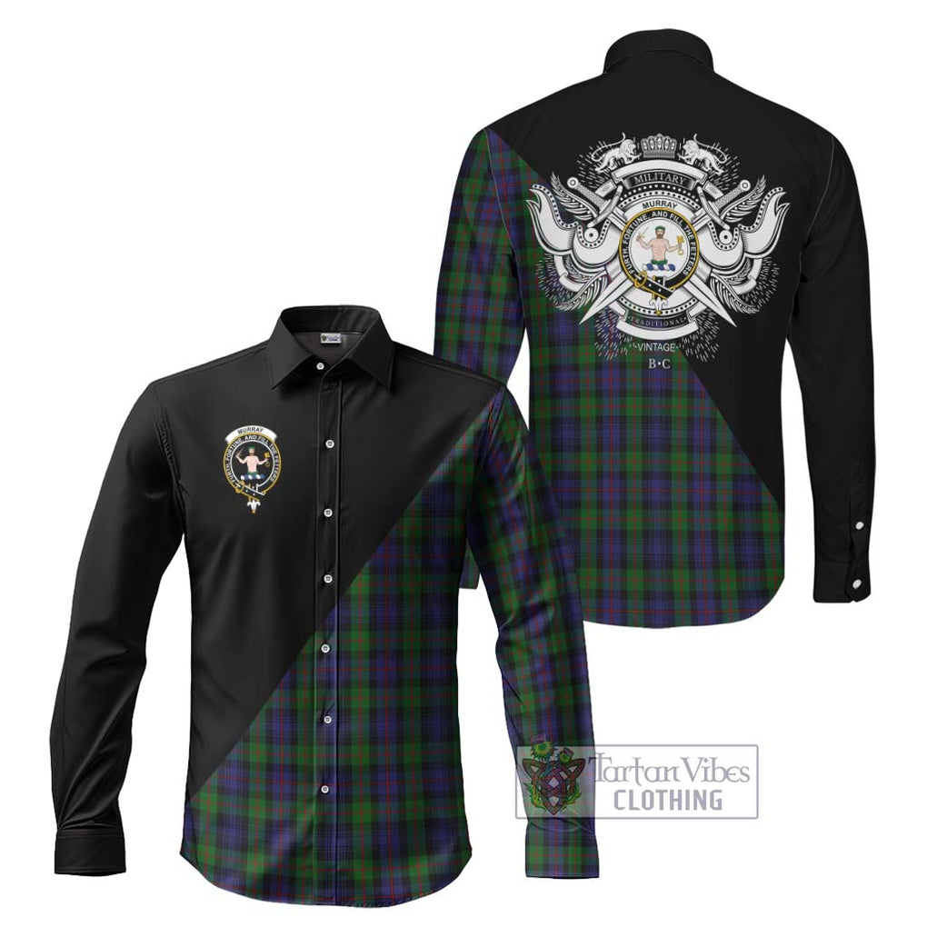 Murray Tartan Long Sleeve Button Shirt with Family Crest and Military Logo Style Men's Shirt S - Tartanvibesclothing Shop