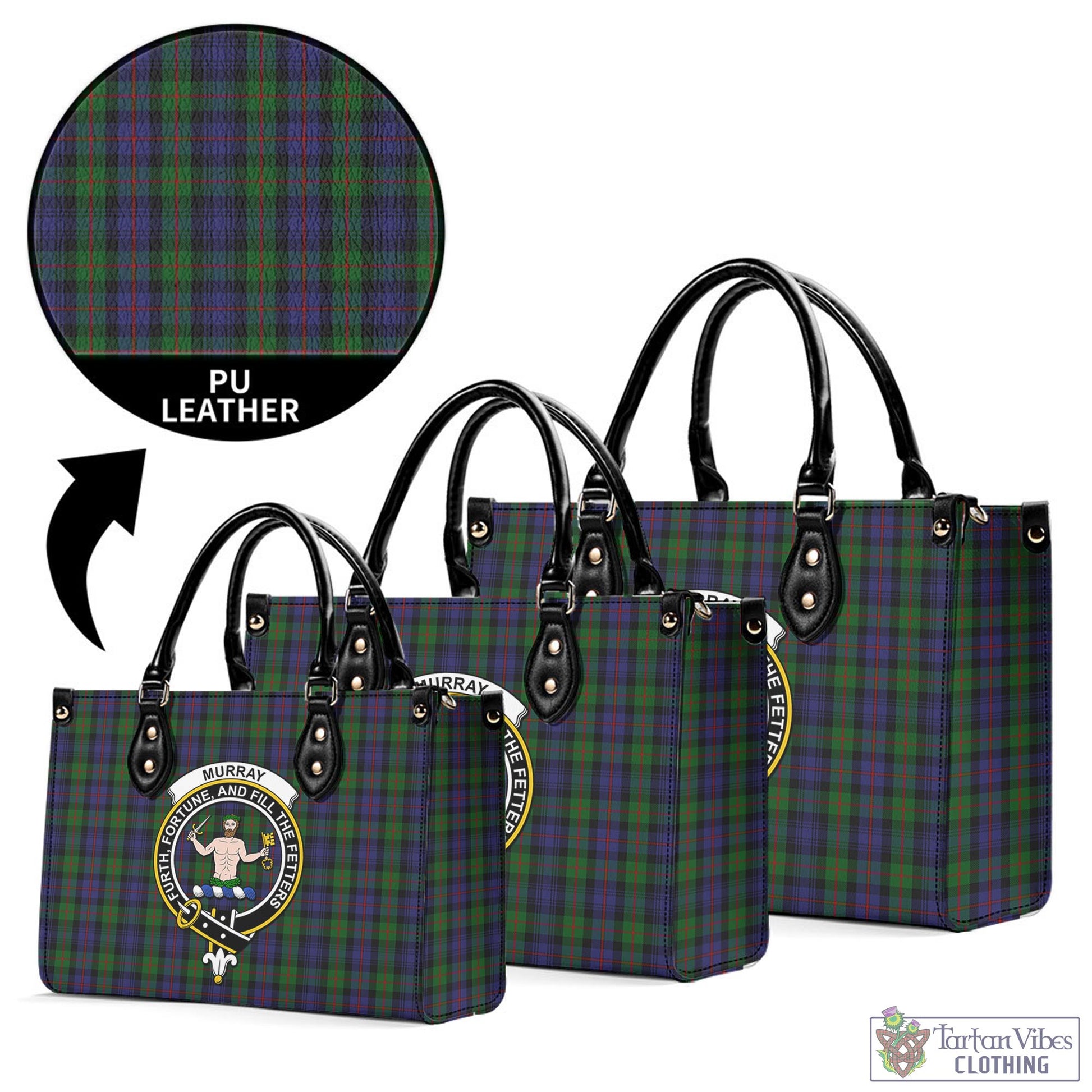 Tartan Vibes Clothing Murray of Atholl Tartan Luxury Leather Handbags with Family Crest